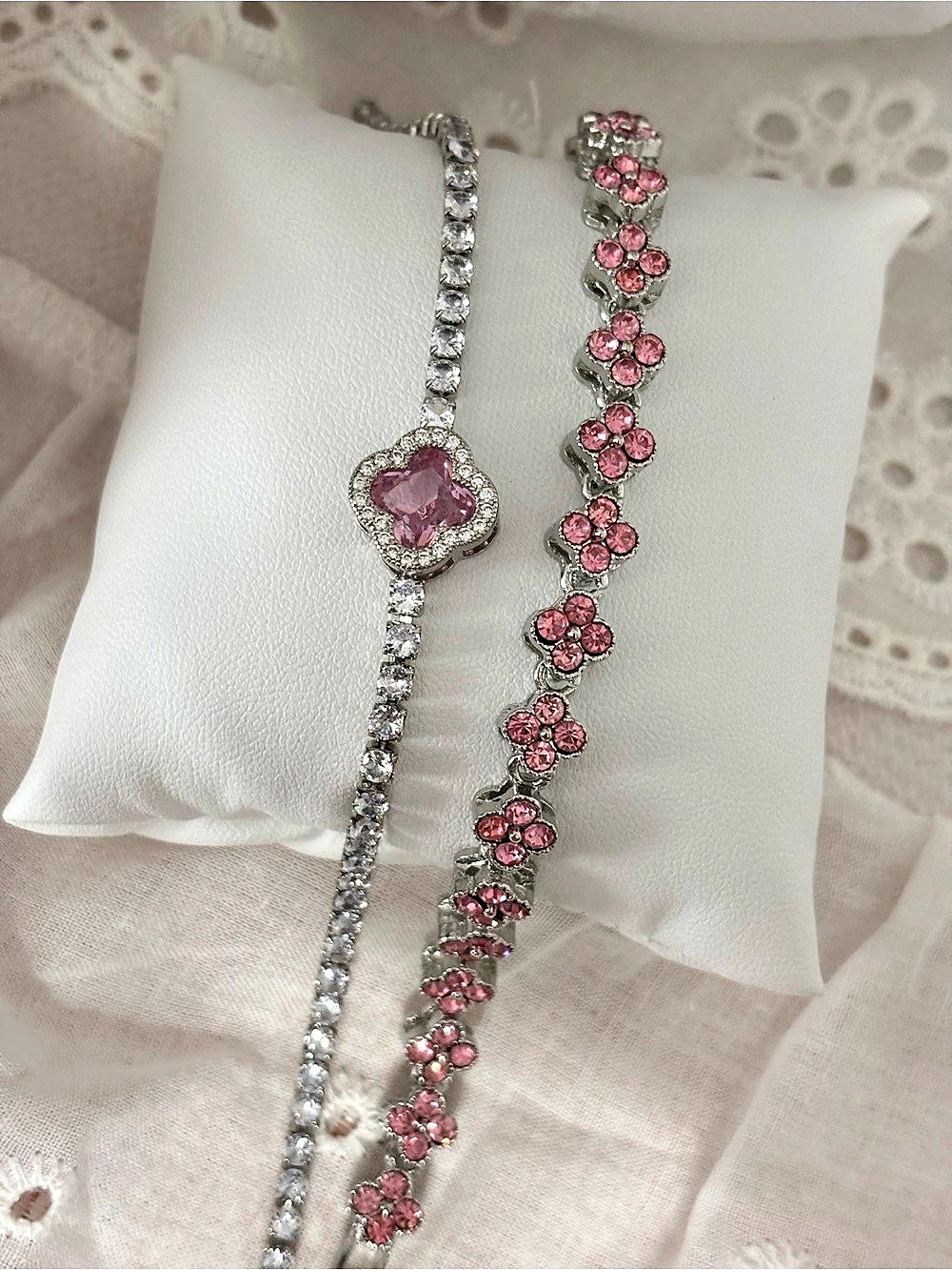 Pink & Silver Crystal Bracelets Set